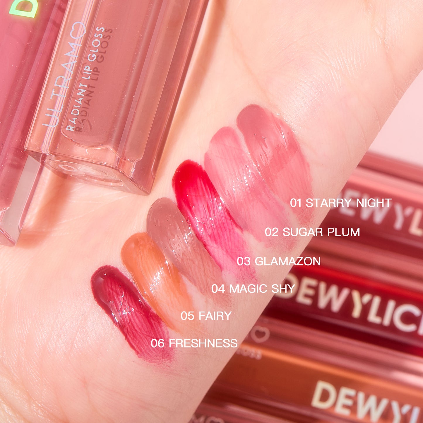 ULTRAMO【Box】12Pcs 6 Colors Radiant Lip Gloss